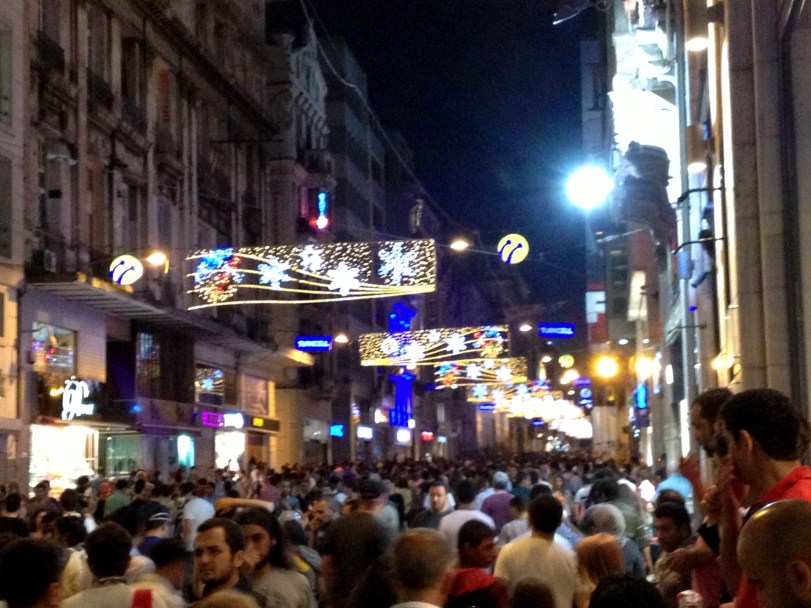 The crowded street of Istiklal by night