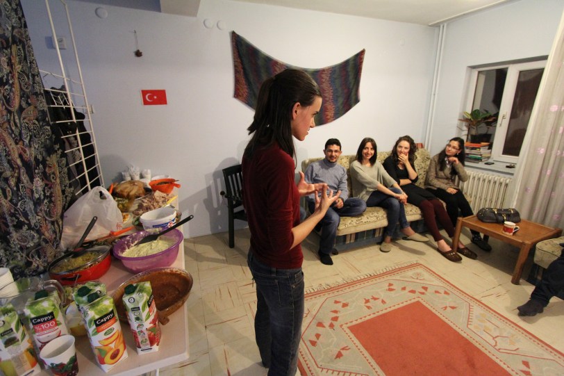 Elizabeth giving a Thanksgiving speech. welcoming everyone...