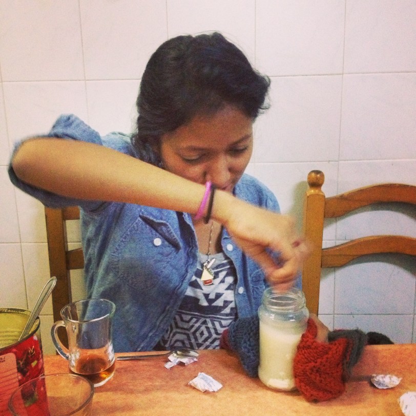 Mixing flour and water for gravy