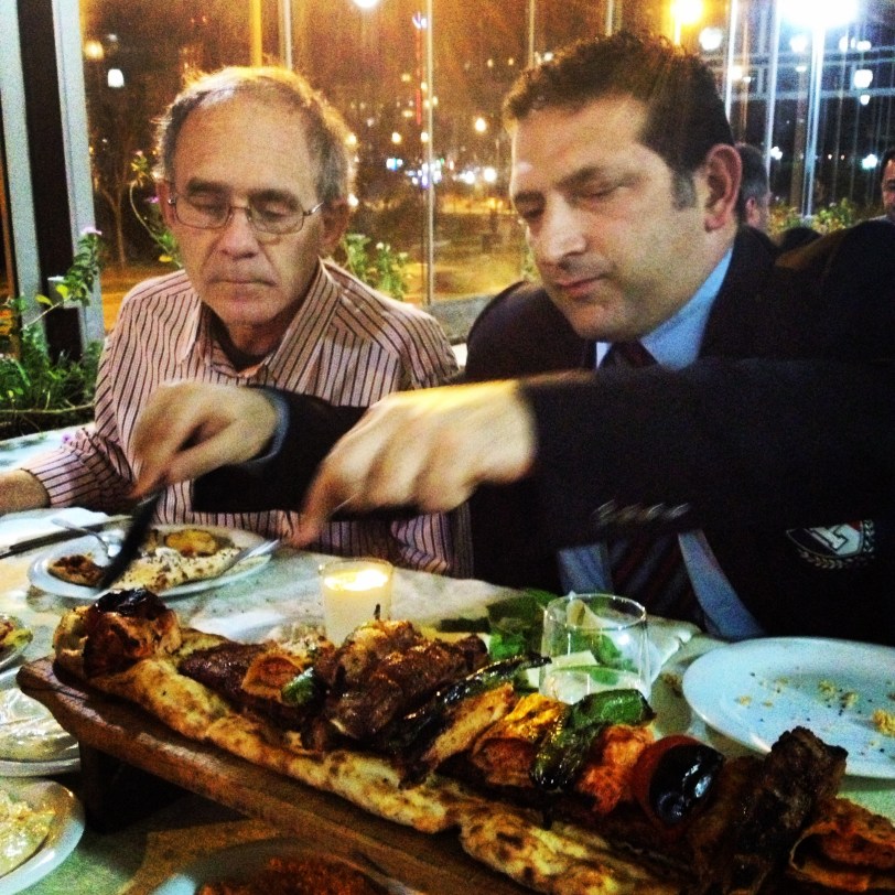 Their first kebab, so it might as well be, oh, say, a METER LONG and served with all kinds of other delights. 