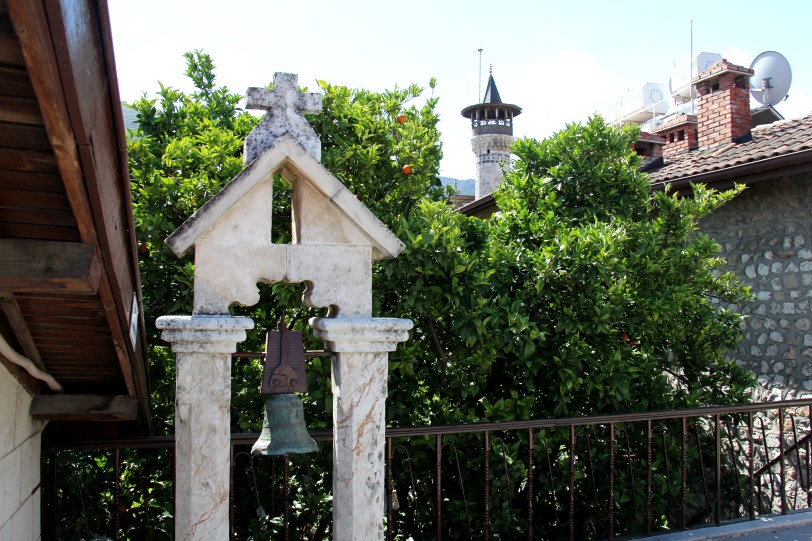 The Catholic Church with a minaret in the background