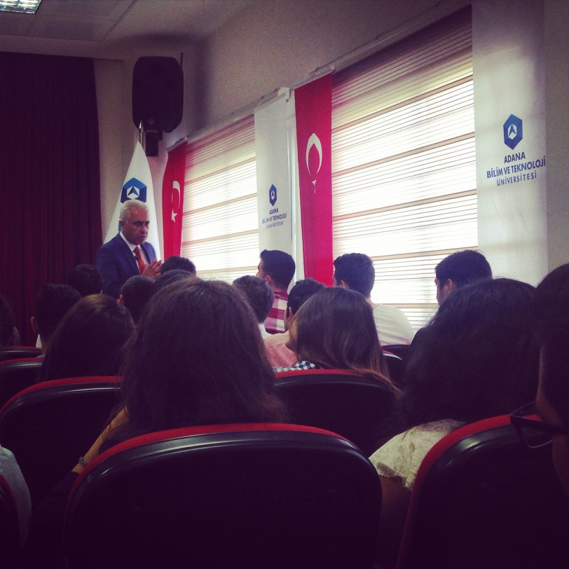 The university president welcomes students 