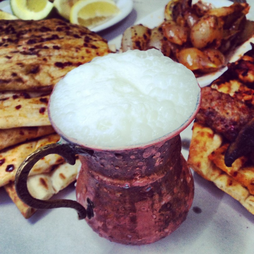The traditional copper cup ayran is serve in helps keep it cool and frothy. If you are lucky you will be served in more of a bowl-shaped copper cup and ladle the ayran out with a deep spoon to maximize on the froth. 