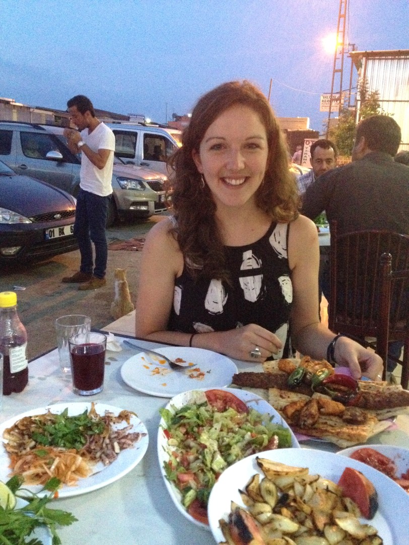 Plates get piled on top of one another, and when a sad is finished, out comes another heaping portion. 